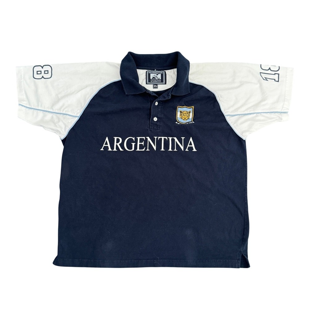Kevingston Argentina Rugby Polo Shirt Mens XL Navy Blue White Short Sleeve 18